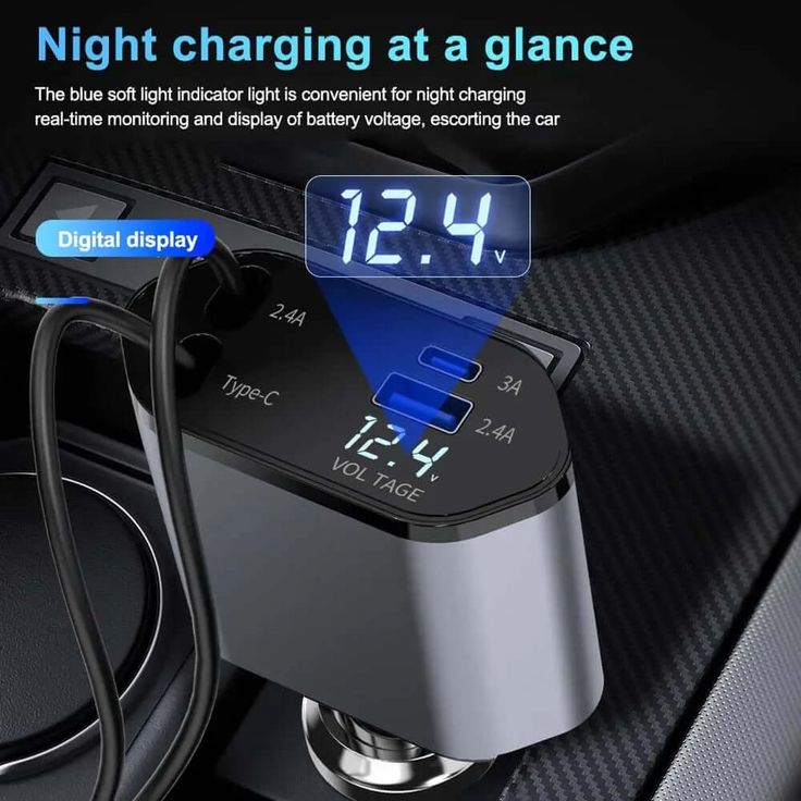 4-in-1 Fast Charging Car Charger With Digital Voltage Display